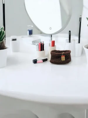 Crochet fabric basket - Brown