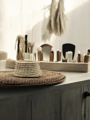 Crochet fabric basket - Beige